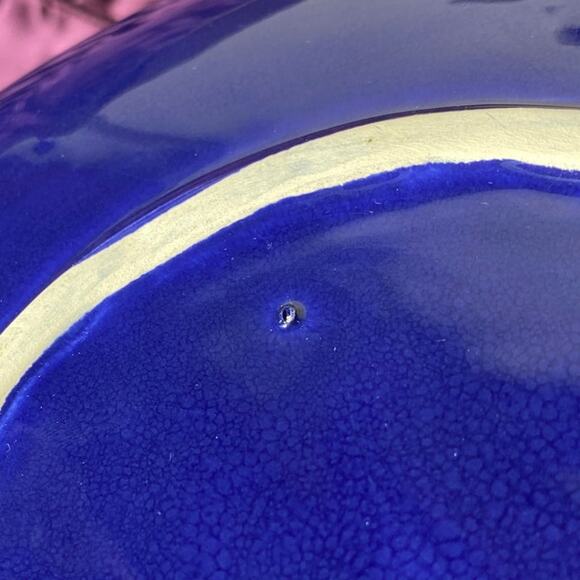 Cobalt Blue 8.5" Gold Birds Hand Painted Plate Textured Ribbed scalloped shell - Picture 7 of 10